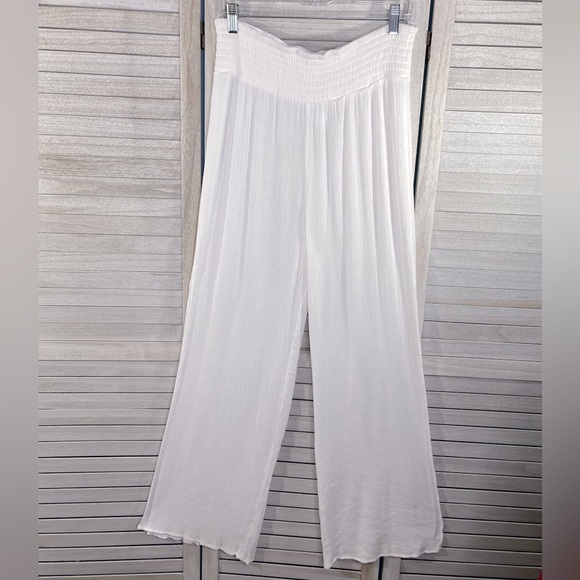 KONA SOL Pull On Beach/Coverup Pants Gauzy Crinkle Flared Hem White-Large - Picture 1 of 2
